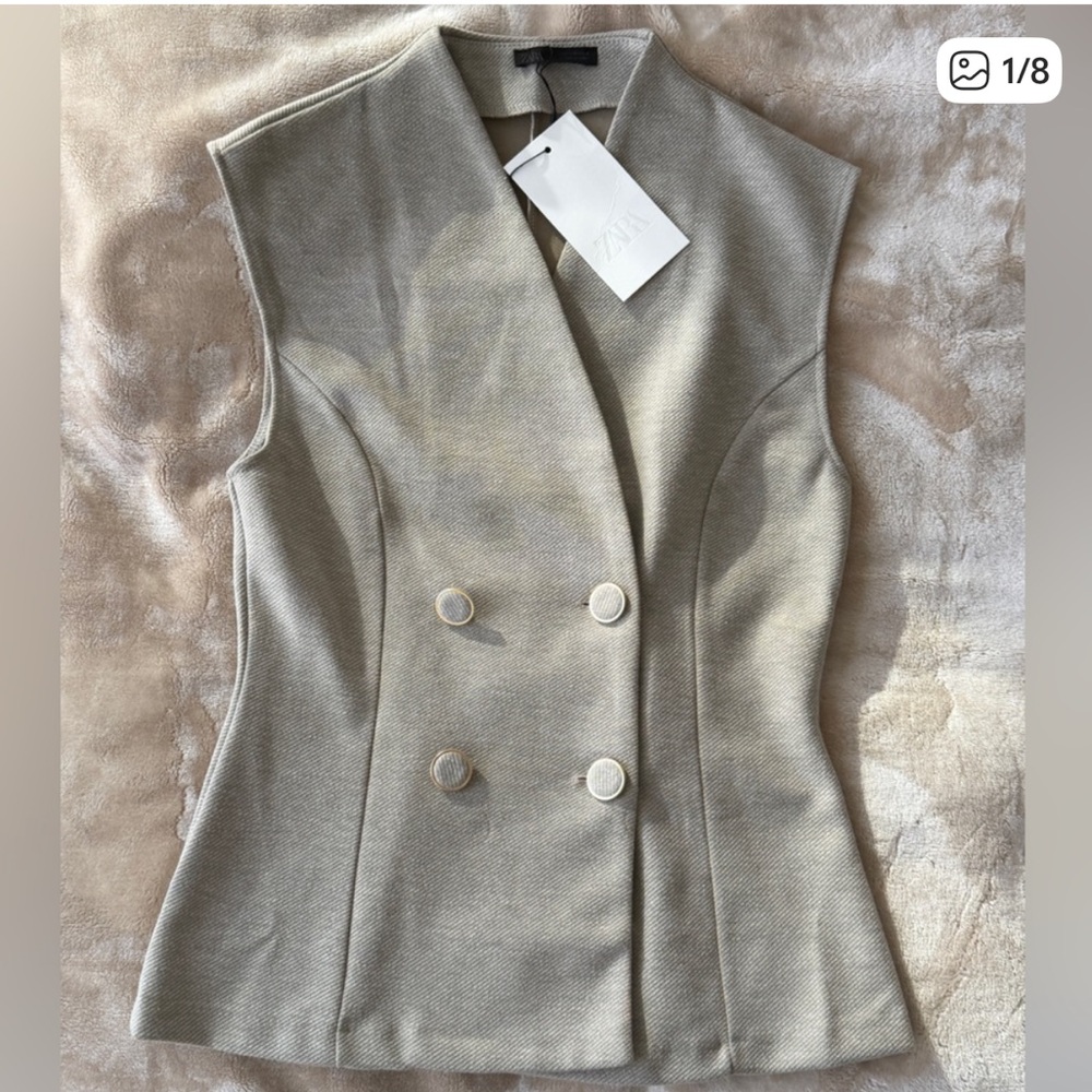 Zara Twill Light Gray Textured Top - Picture 6 of 8